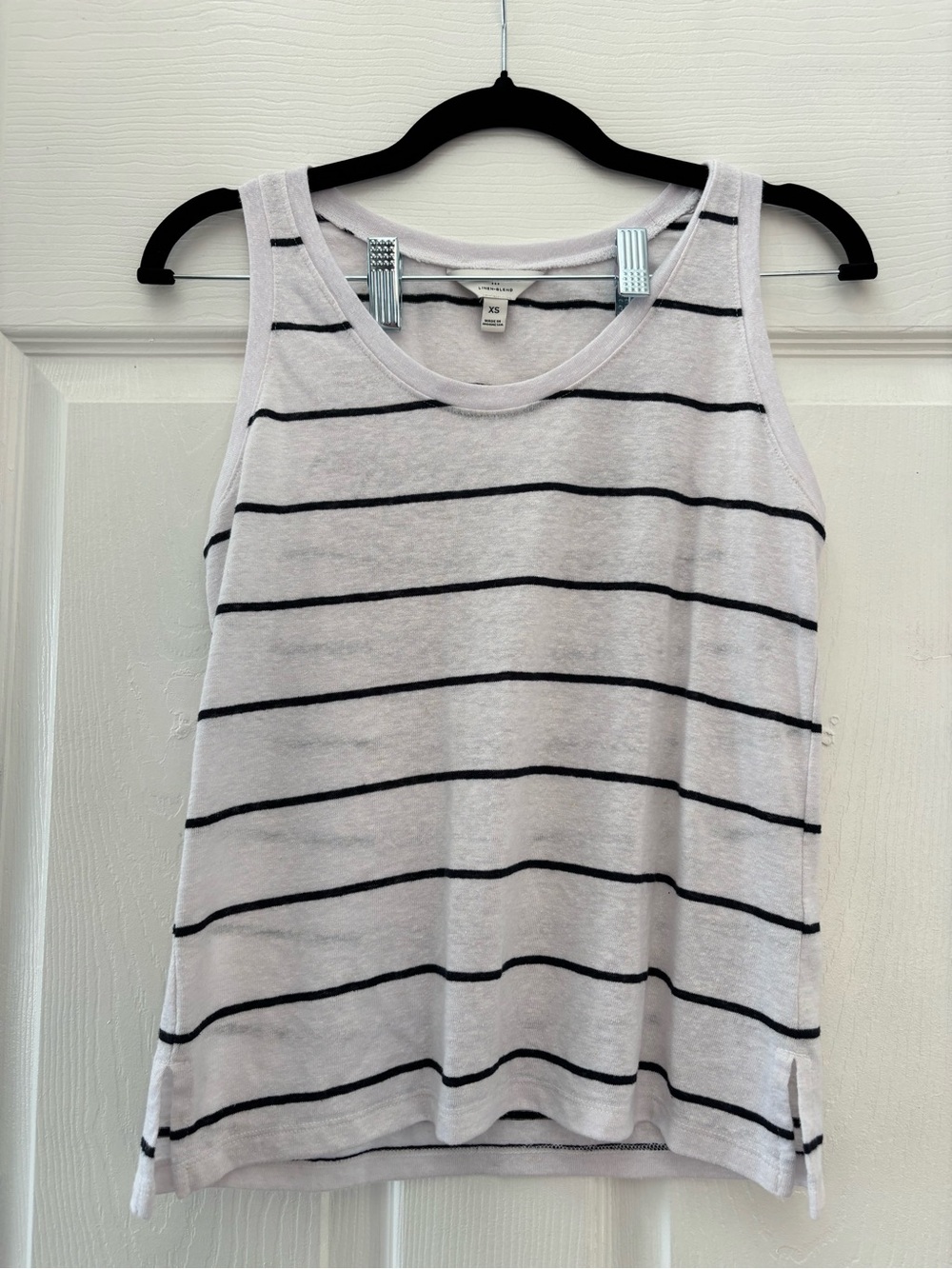 Linen Jersey Blend White Striped Tank Top XS Banana Republic